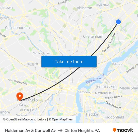 Haldeman Av & Conwell Av to Clifton Heights, PA map