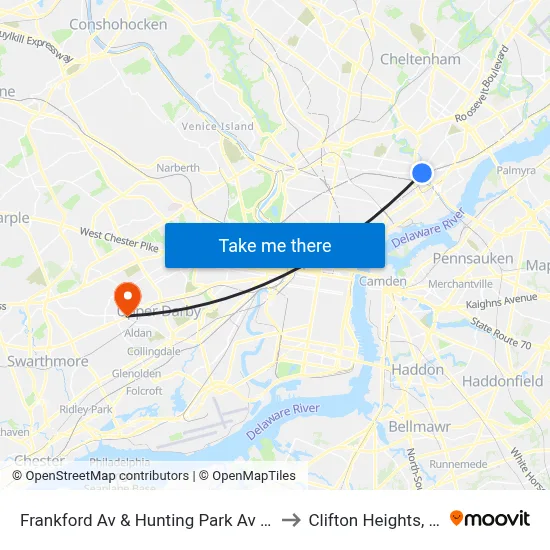 Frankford Av & Hunting Park Av - Fs to Clifton Heights, PA map