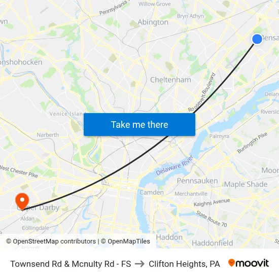 Townsend Rd & Mcnulty Rd - FS to Clifton Heights, PA map