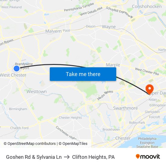 Goshen Rd & Sylvania Ln to Clifton Heights, PA map