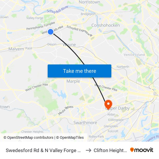 Swedesford Rd & N Valley Forge Rd - Mbfs to Clifton Heights, PA map