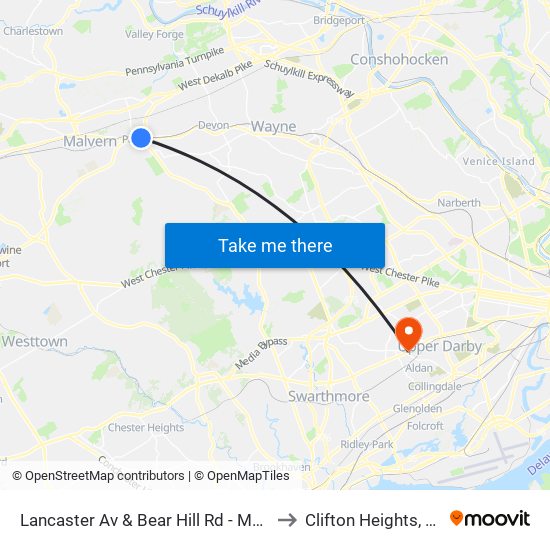 Lancaster Av & Bear Hill Rd - Mbfs to Clifton Heights, PA map