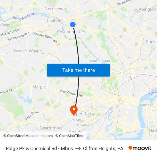 Ridge Pk & Chemical Rd - Mbns to Clifton Heights, PA map