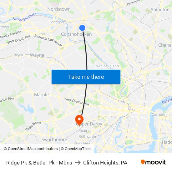 Ridge Pk & Butler Pk - Mbns to Clifton Heights, PA map