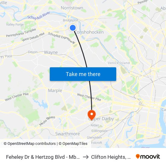 Feheley Dr & Hertzog Blvd - Mbfs to Clifton Heights, PA map