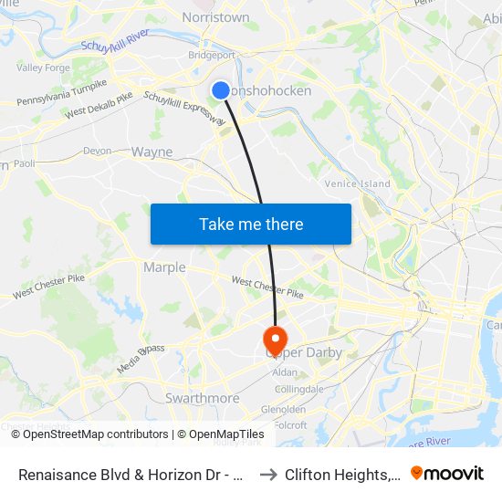 Renaisance Blvd & Horizon Dr - Mbns to Clifton Heights, PA map