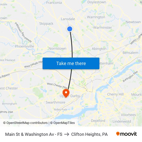 Main St & Washington Av - FS to Clifton Heights, PA map