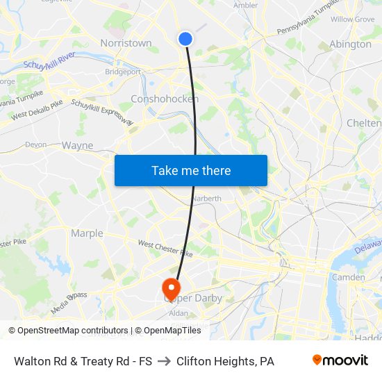 Walton Rd & Treaty Rd - FS to Clifton Heights, PA map