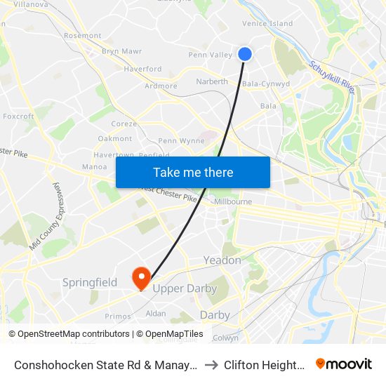 Conshohocken State Rd & Manayunk Rd to Clifton Heights, PA map