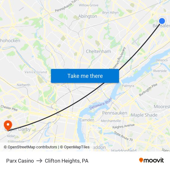 Parx Casino to Clifton Heights, PA map