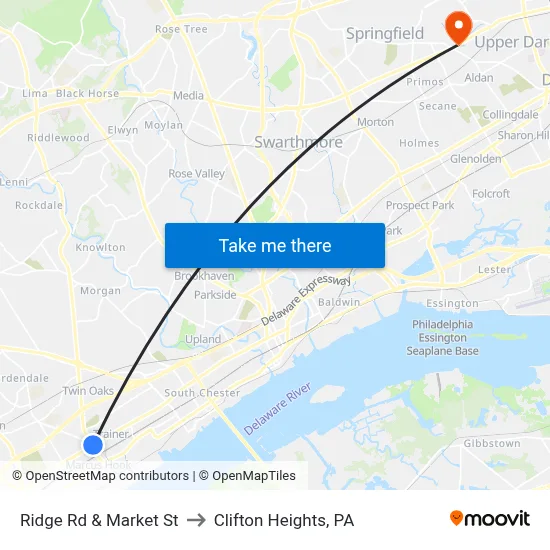 Ridge Rd & Market St to Clifton Heights, PA map