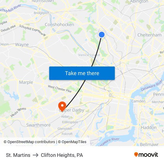 St. Martins to Clifton Heights, PA map