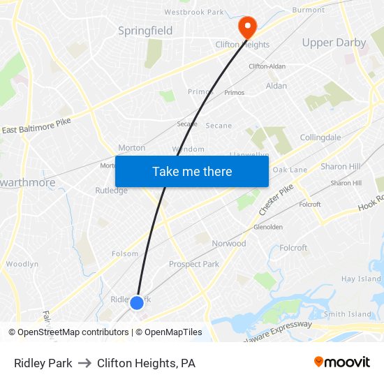 Ridley Park to Clifton Heights, PA map