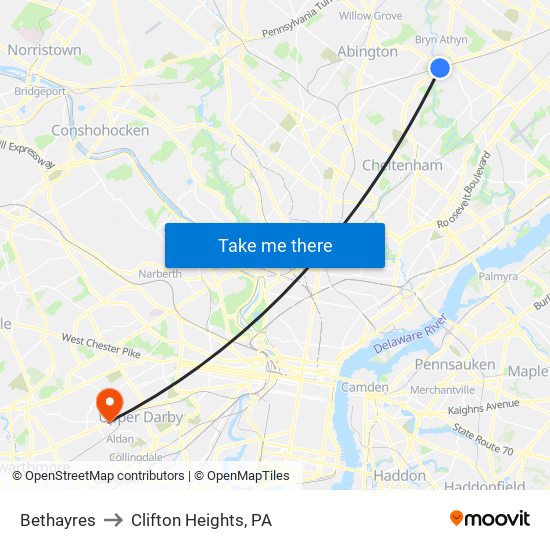 Bethayres to Clifton Heights, PA map
