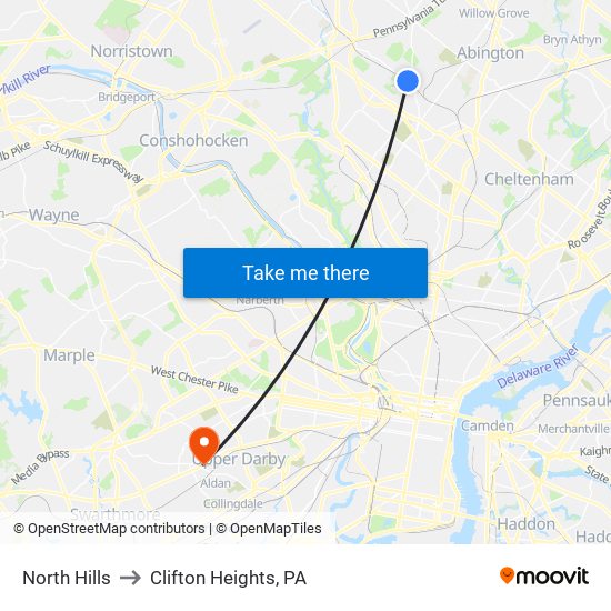 North Hills to Clifton Heights, PA map