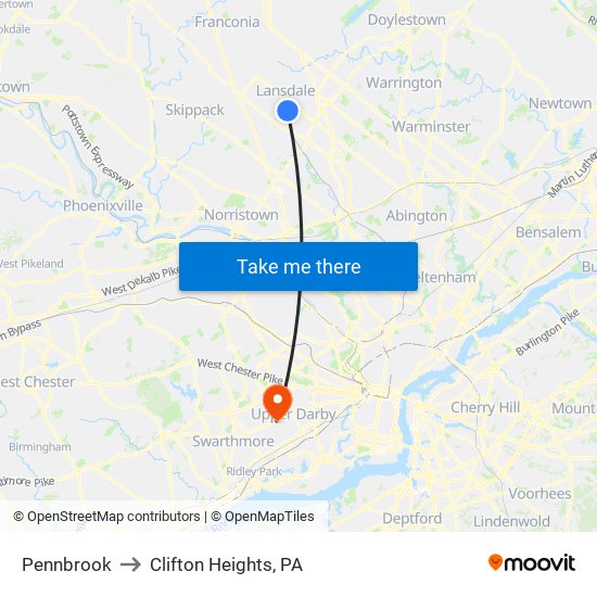Pennbrook to Clifton Heights, PA map