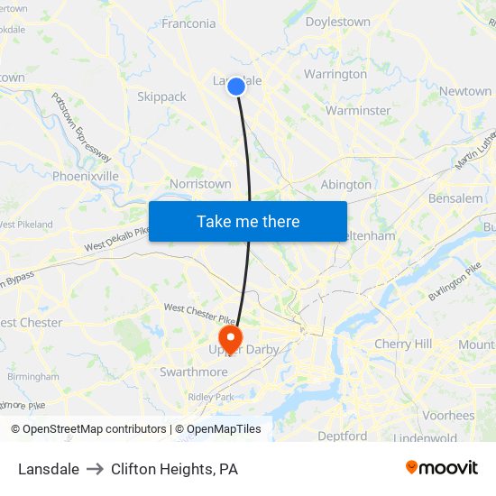 Lansdale to Clifton Heights, PA map