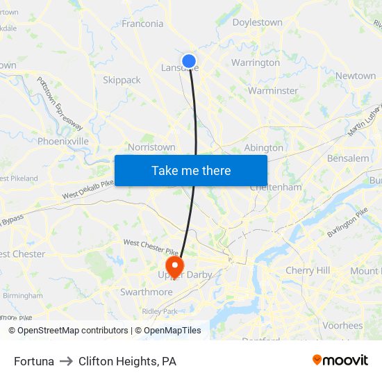 Fortuna to Clifton Heights, PA map