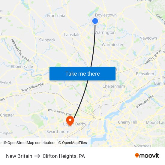 New Britain to Clifton Heights, PA map