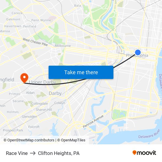 Race Vine to Clifton Heights, PA map