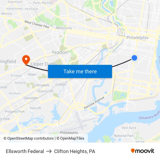 Ellsworth Federal to Clifton Heights, PA map