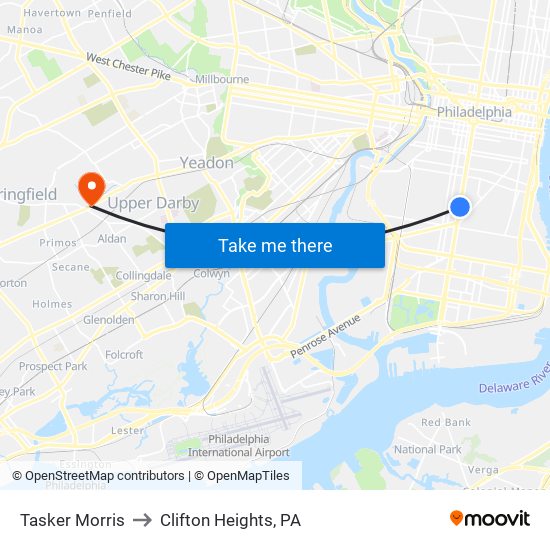 Tasker Morris to Clifton Heights, PA map