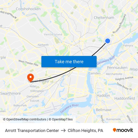 Arrott Transportation Center to Clifton Heights, PA map