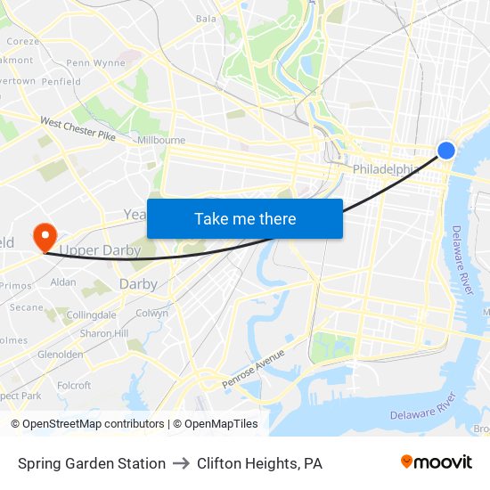 Spring Garden Station to Clifton Heights, PA map