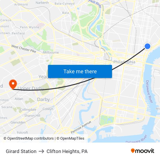 Girard Station to Clifton Heights, PA map