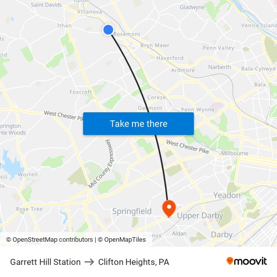 Garrett Hill Station to Clifton Heights, PA map