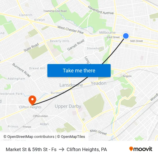Market St & 59th St - Fs to Clifton Heights, PA map