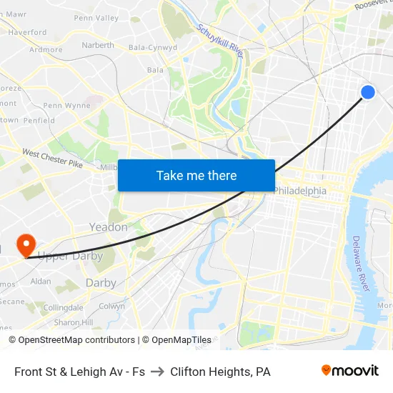 Front St & Lehigh Av - Fs to Clifton Heights, PA map