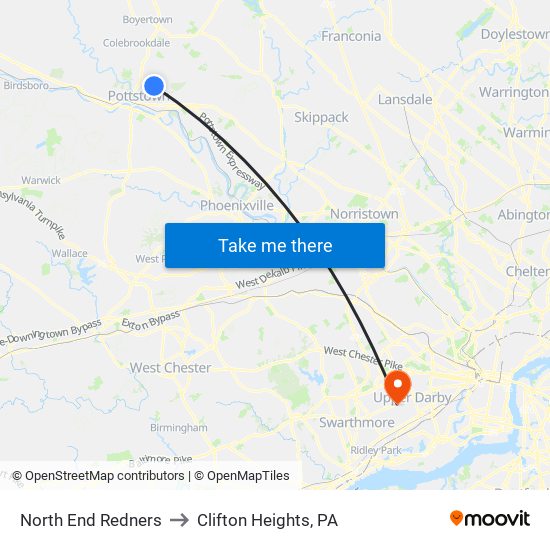 North End Redners to Clifton Heights, PA map