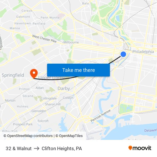 32 & Walnut to Clifton Heights, PA map