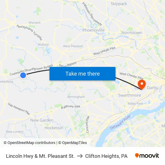 Lincoln Hwy & Mt. Pleasant St. to Clifton Heights, PA map