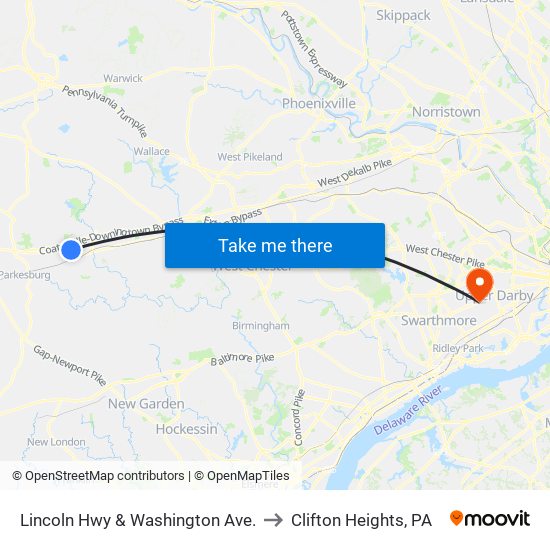 Lincoln Hwy & Washington Ave. to Clifton Heights, PA map
