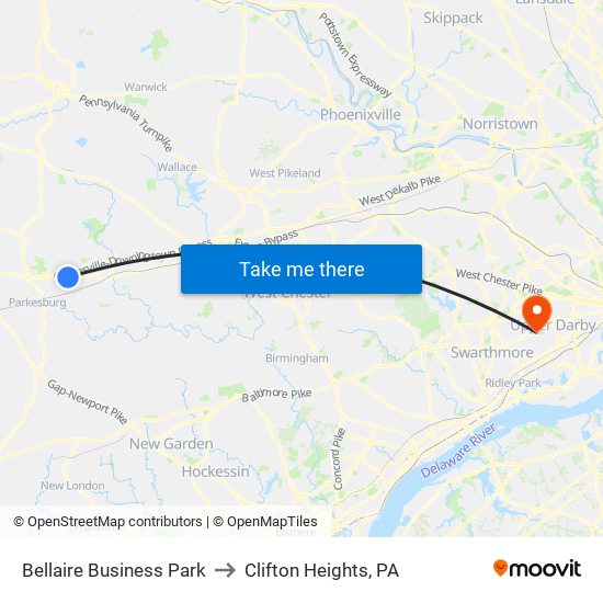 Bellaire Business Park to Clifton Heights, PA map