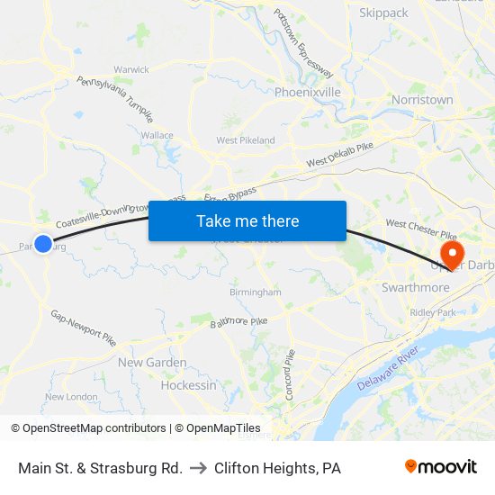 Main St. & Strasburg Rd. to Clifton Heights, PA map