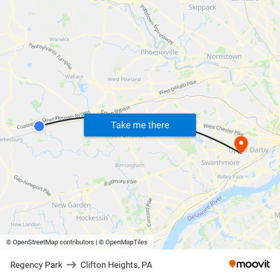 Regency Park to Clifton Heights, PA map