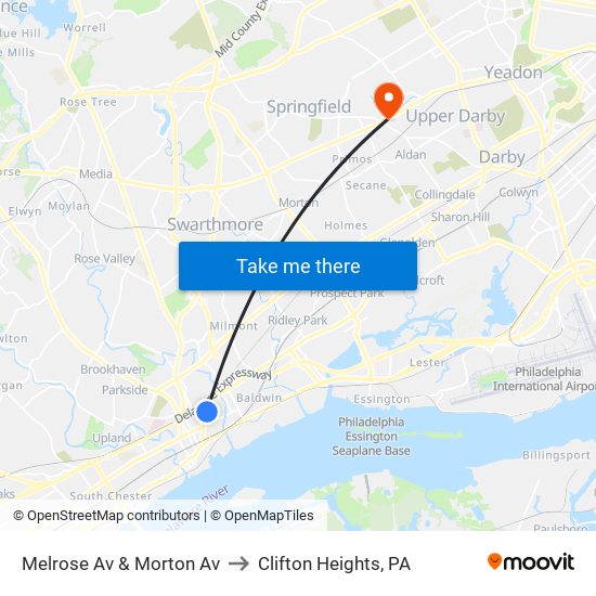Melrose Av & Morton Av to Clifton Heights, PA map