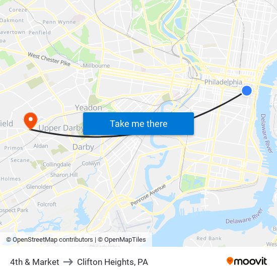 4th & Market to Clifton Heights, PA map