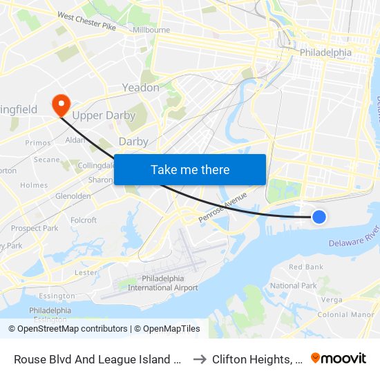 Rouse Blvd And League Island Blvd to Clifton Heights, PA map