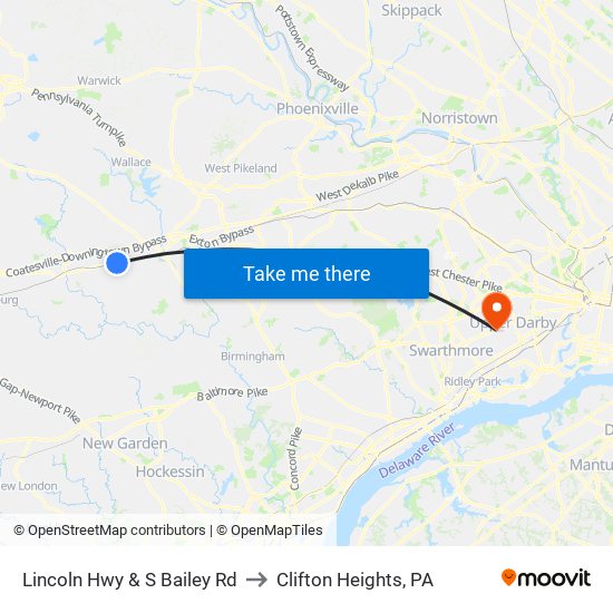 Lincoln Hwy & S Bailey Rd to Clifton Heights, PA map