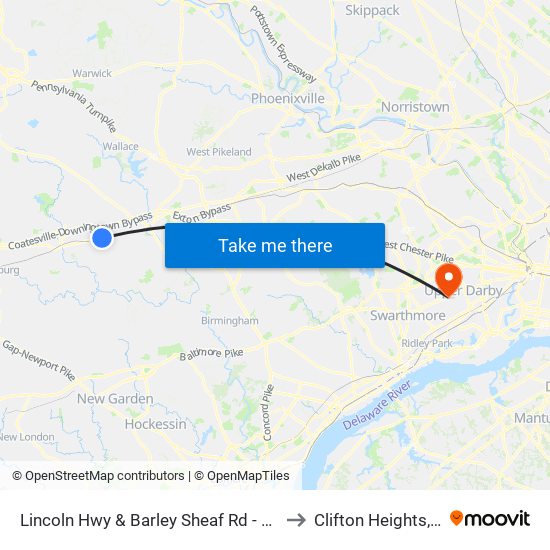 Lincoln Hwy & Barley Sheaf Rd - Mbns to Clifton Heights, PA map