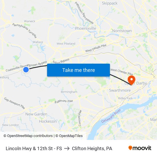 Lincoln Hwy & 12th St - FS to Clifton Heights, PA map