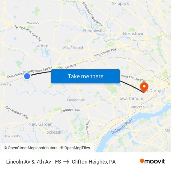 Lincoln Av & 7th Av - FS to Clifton Heights, PA map