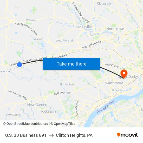 U.S. 30 Business 891 to Clifton Heights, PA map