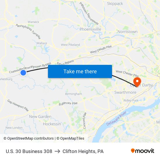 U.S. 30 Business 308 to Clifton Heights, PA map
