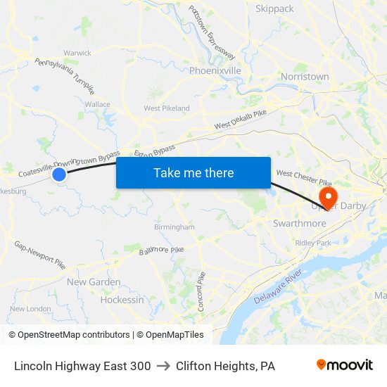 Lincoln Highway East 300 to Clifton Heights, PA map