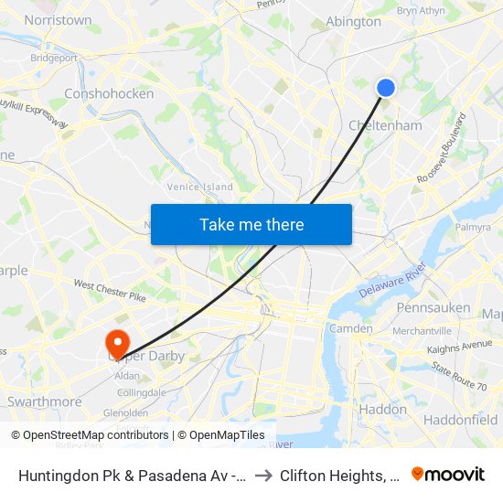 Huntingdon Pk & Pasadena Av - FS to Clifton Heights, PA map